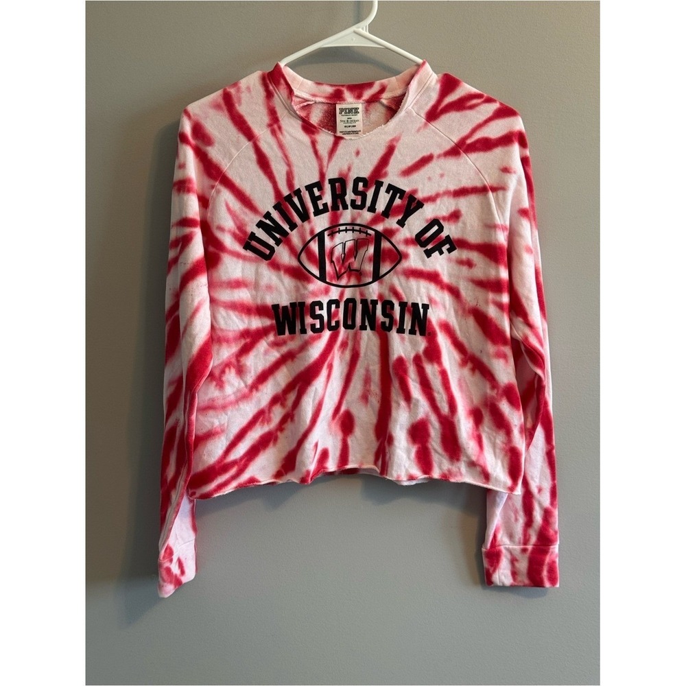 PINK Victoria's Secret Wisconsin Tie Dye Cropped Sweatshirt XS NWT